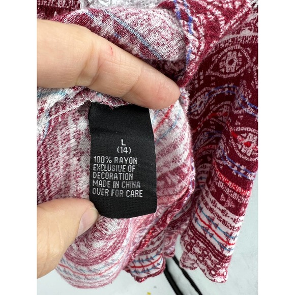 IZ Buyer Boho Peasant Blouse Flowy Girls Size L/14 Bell Sleeve Red White - Picture 4 of 5